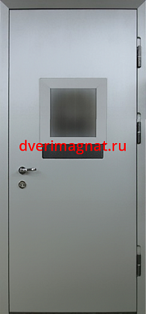 Металлическая дверь в кассу и оружейную серого цвета